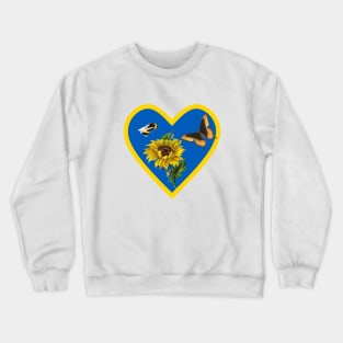 Sunflowers Bee and Butterfly in Blue and Yellow Heart Crewneck Sweatshirt